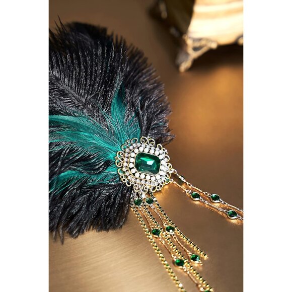 1920s Flapper Headband Beaded Feather Costume Accessory for Gatsby Style - Picture 3 of 6